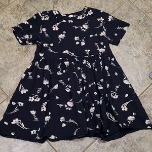 Raw hem black floral mini t shirt dress